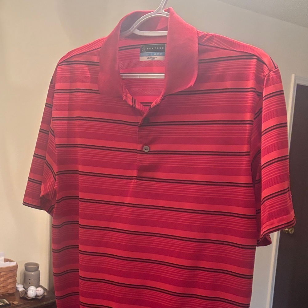 PGA Tour Red Striped Men's Polo Shirt
